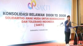 Cawapres Gibran Rakabuming Raka hadir dan berkonsolidasi dengan Relawan Solidaritas Anak Muda untuk Toleransi Indonesia (SAKTI) dari 28 Kabupaten/Kota se-Provinsi Jawa Tengah di The Sunan Hotel Solo, Kamis 11 Januari 2024. (Dok. TKN Praɓowo - Gibran)